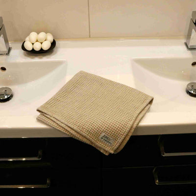 Beige linen hand towel - bathroom