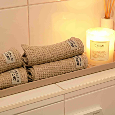 Beige linen face towel - bathroom