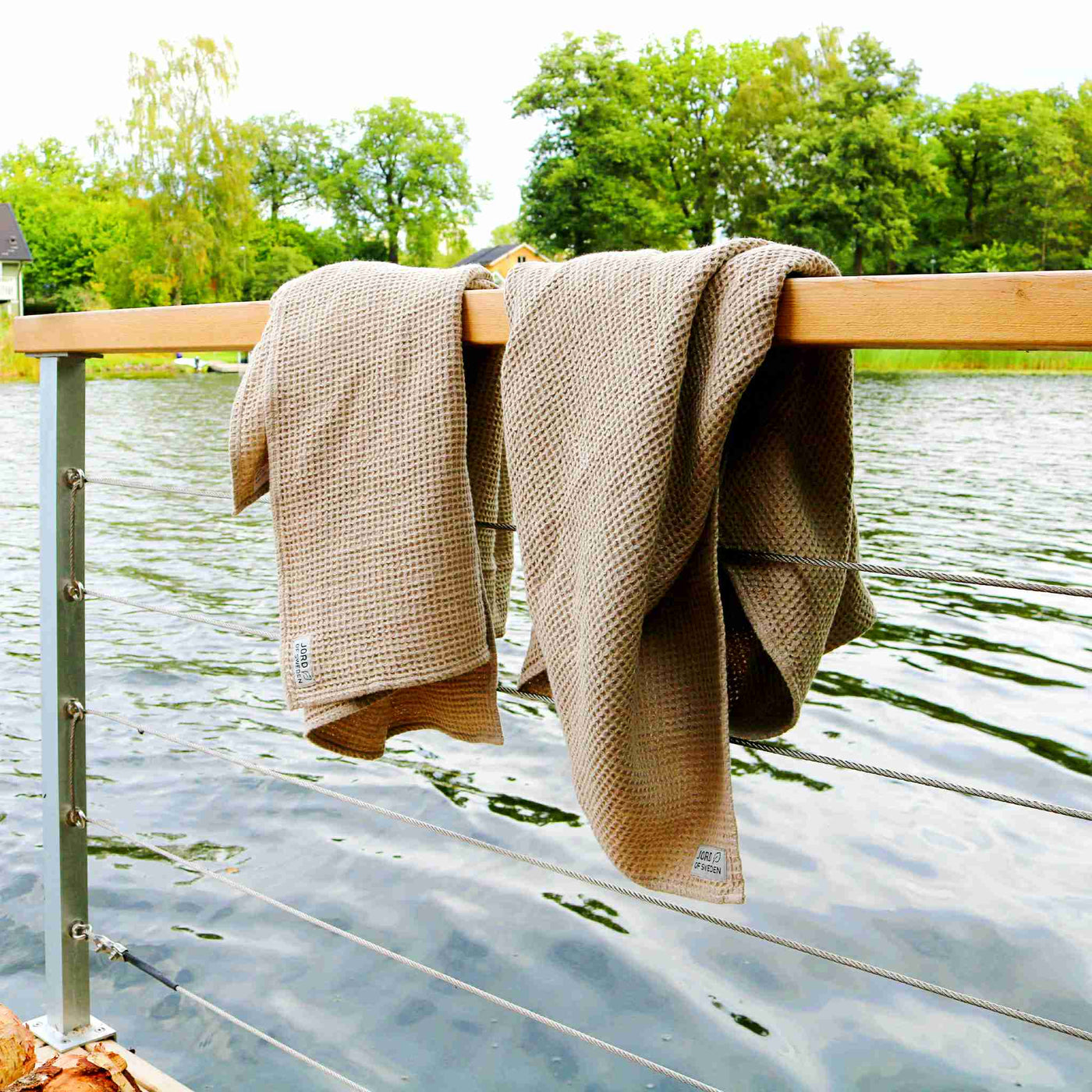 Beige linen bath towels