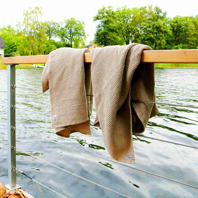 Beige linen bath towels